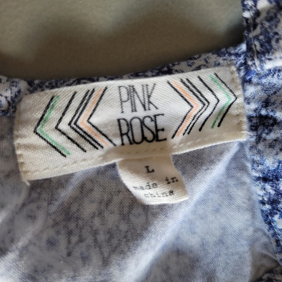 Pink Rose Juniors Ruffle Strappy Romper Pink Blue White Florals Rayon Sz L - Picture 7 of 12